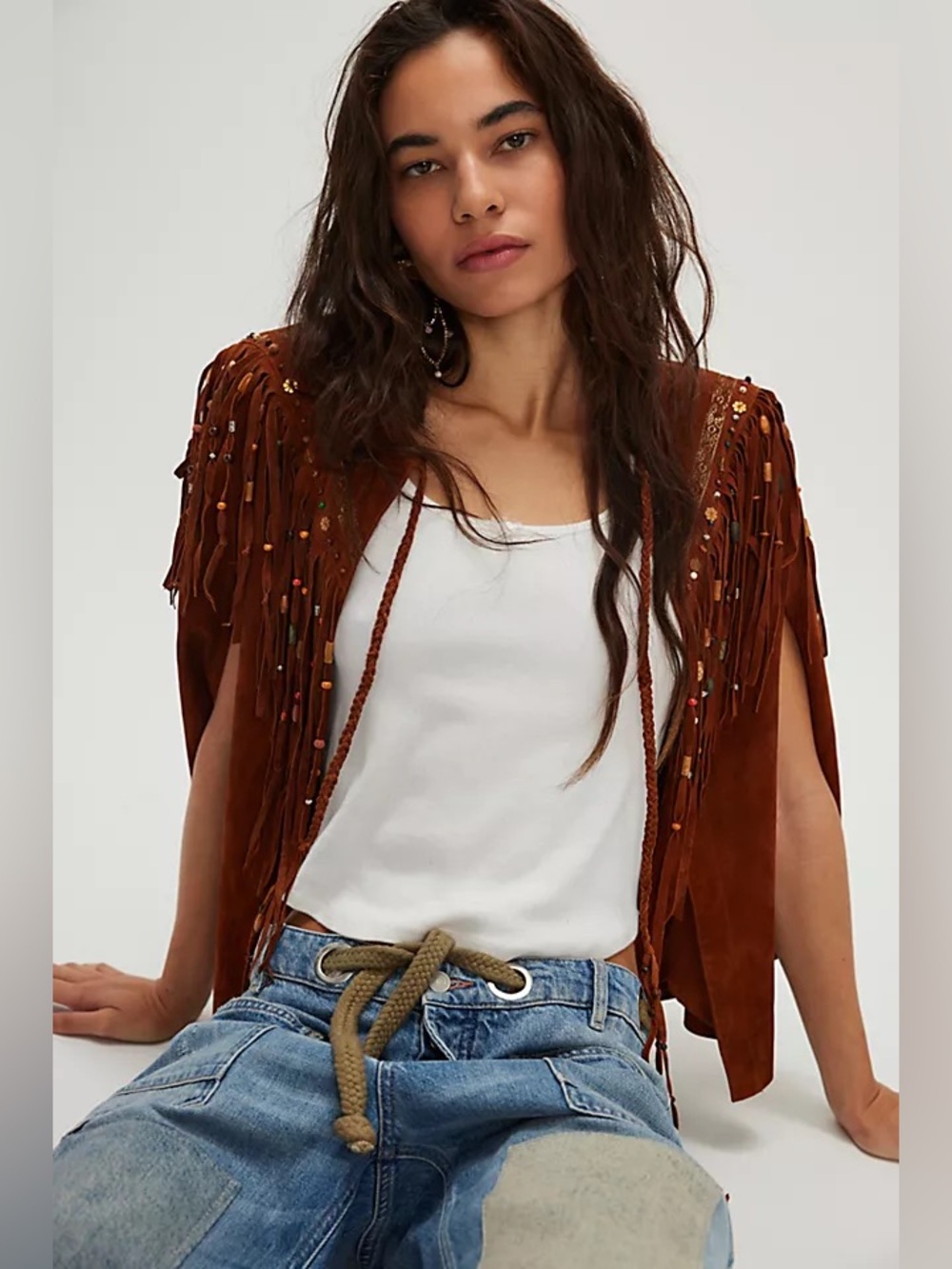 Free People x Nigel Preston Fringe Suede Poncho